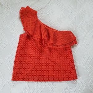J Crew Asymmetrical Ruffle Eyelet Tank